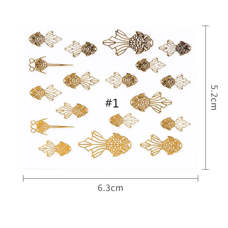 1 лист золотая рыбка 3D переводные наклейки для ногтей рыбья кость дизайн ногтей золотые аксессуары для ногтей для украшения ногтей
