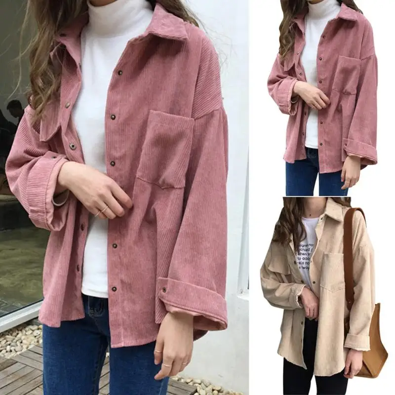 Woman Clothes Loose Shirts Outwear Coats Korean Solid Blouse Long Sleeve Corduroy blouses 2019 spring autumn Women Tops #20