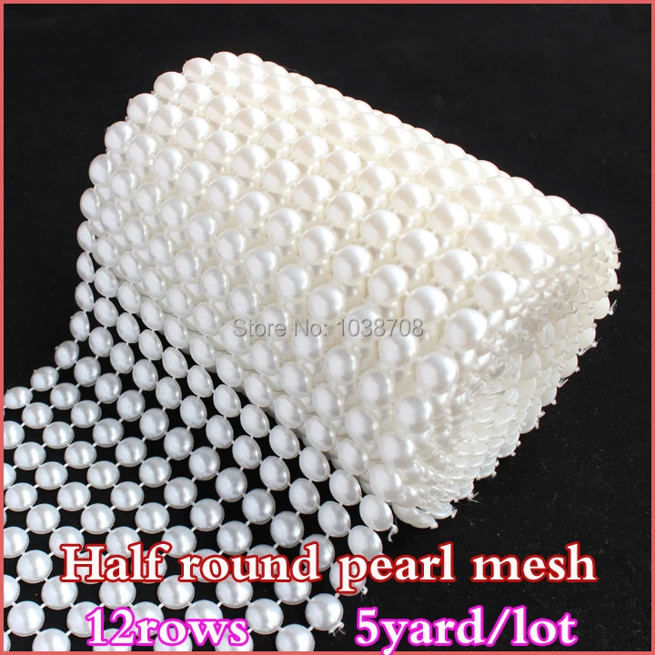 

2014 New Real 5 Yard 12rows White Pearl No Rhinestone Trims Plastic Mesh Trimming Sewing for Decoration Wedding Dresses Garment
