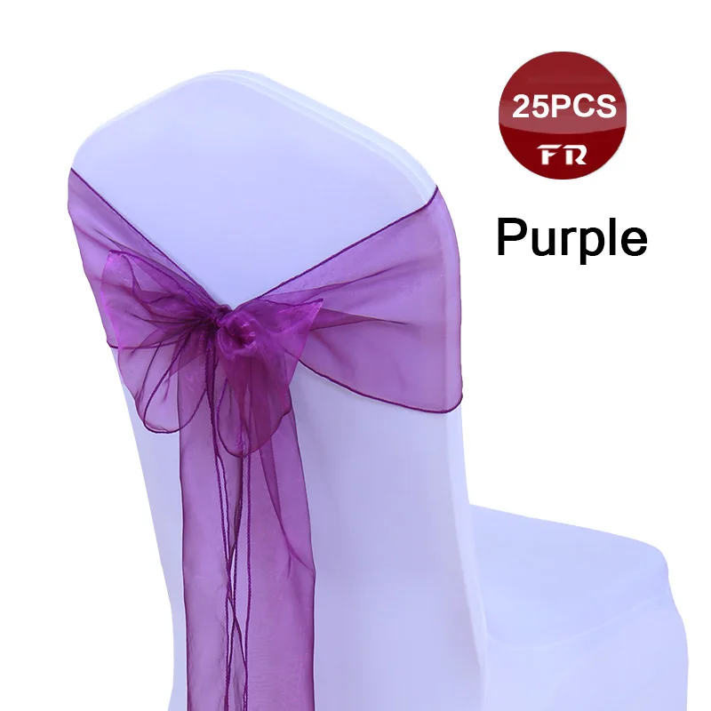 25 накидка на кресло шт. Пояса свадебные органза стул пояса бант изящная ткань органза стул Pew банты для банкета церемонии события вечерние Декор - Цвет: Purple