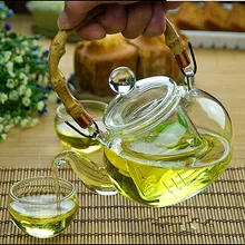 600CC термостойкий стеклянный чайник с бамбуковой ручкой Творческий кунг-фу цветок чайная посуда