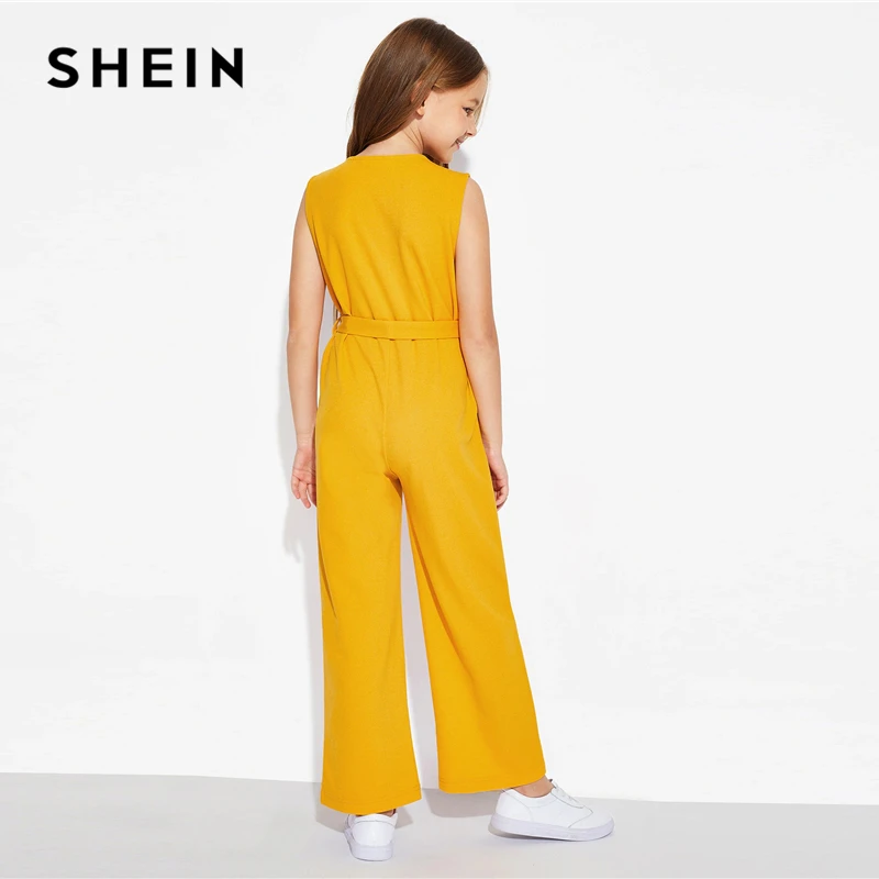 SHEIN/Детский комбинезон на молнии спереди в стиле бохо для девочек с поясом; коллекция года; летний повседневный комбинезон без рукавов для отдыха; детские комбинезоны с широкими штанинами