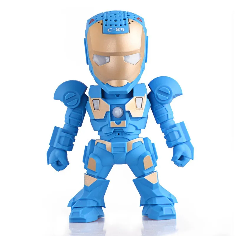 

C-89 Iron Man Bluetooth Speaker with LED Flash Light Deformed Arm Figure Robot Portable Mini Wireless Subwoofers TF FM USB Card