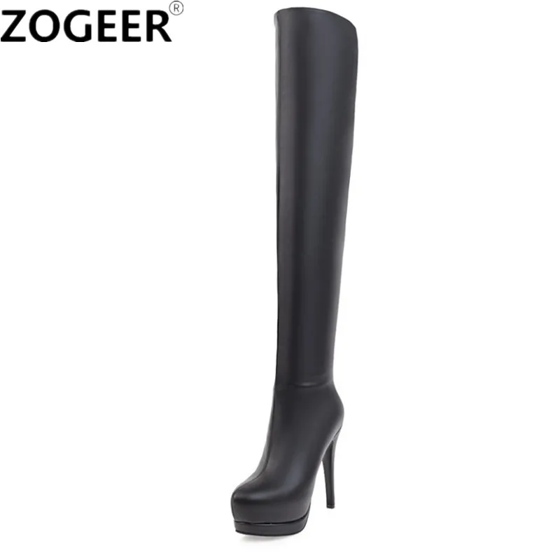 

Sexy Fashion Over the Knee Boots Thin High Heel Thigh high Boots PU leather Platform Party Night club Shoes Woman White Black