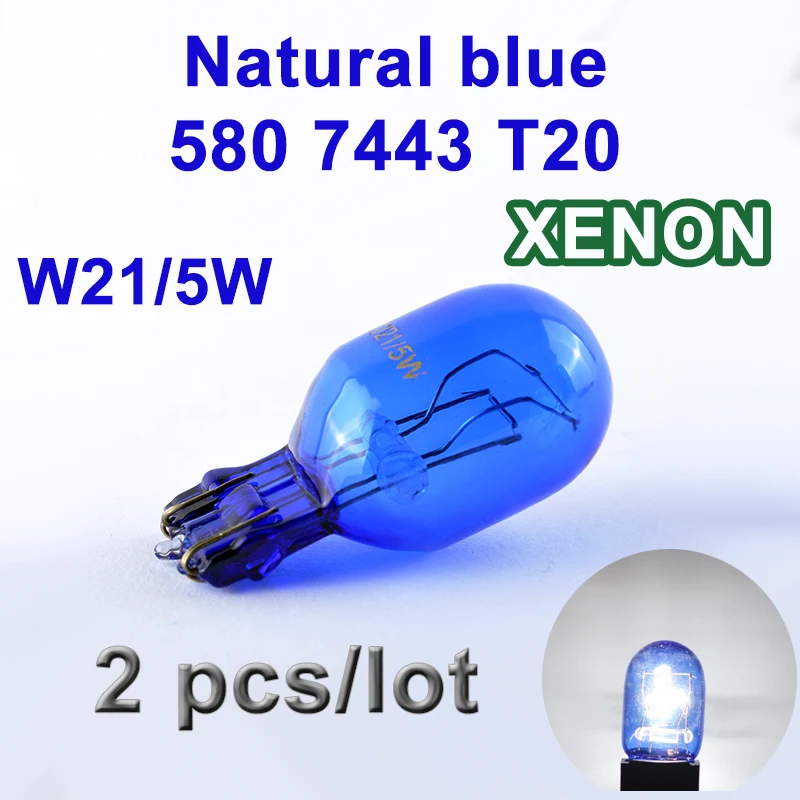 Flytop (2 шт./лот) 580 7443 W21/5 Вт ксеноновая супер белая T20 натуральное синее стекло 12 в 21/5