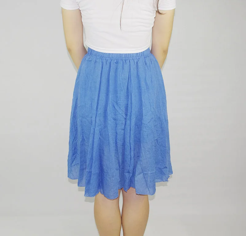 Новая мода Женские винтажные 11 цветов льняные Плиссированные Миди юбки с высокой талией Элегантные женские тонкие юбки с эластичным поясом Saias SK06