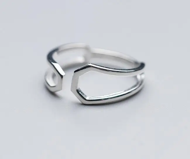 

size5.25-size6.75 100% Authentic REAL.925 Sterling Silver Fine Jewelry polygon Geometric Ring Open adjustable GTLJ1530