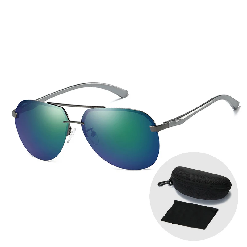 

Fashion Vintage Pilot Sunglasses Polarized Clout Goggles Men Sun Glasses UV400 Cool Women Rimless Driving Glasses with Zip Case