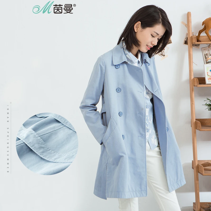 

INMAN 2017 new spring loose double breasted trench coat girls long 1863061029