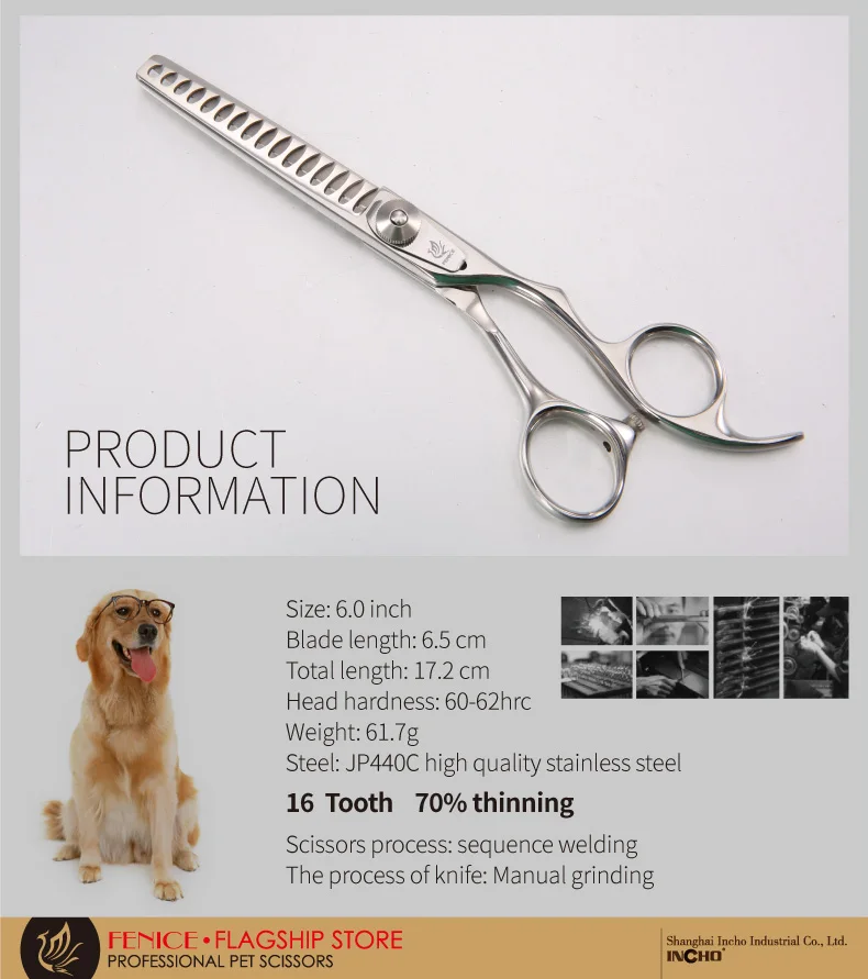 Fenice профессиональные японские 440c 6,0 дюйма ножницы для стрижки собак, филировочные ножницы с зубчатым лезвием, филировочные ножницы, около 70