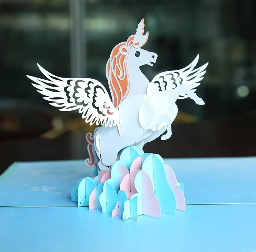 10 шт. Единорог ручной Киригами Оригами 3D Pop UP Поздравительные открытки пригласительный билет для Рождества Одежда для свадьбы, дня рождения подарок