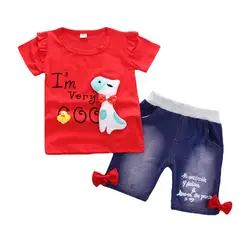 Комплекты одежды для девочек летние хлопковые рубашки с рисунками животных футболка с короткими рукавами с рисунком собаки топы + шорты