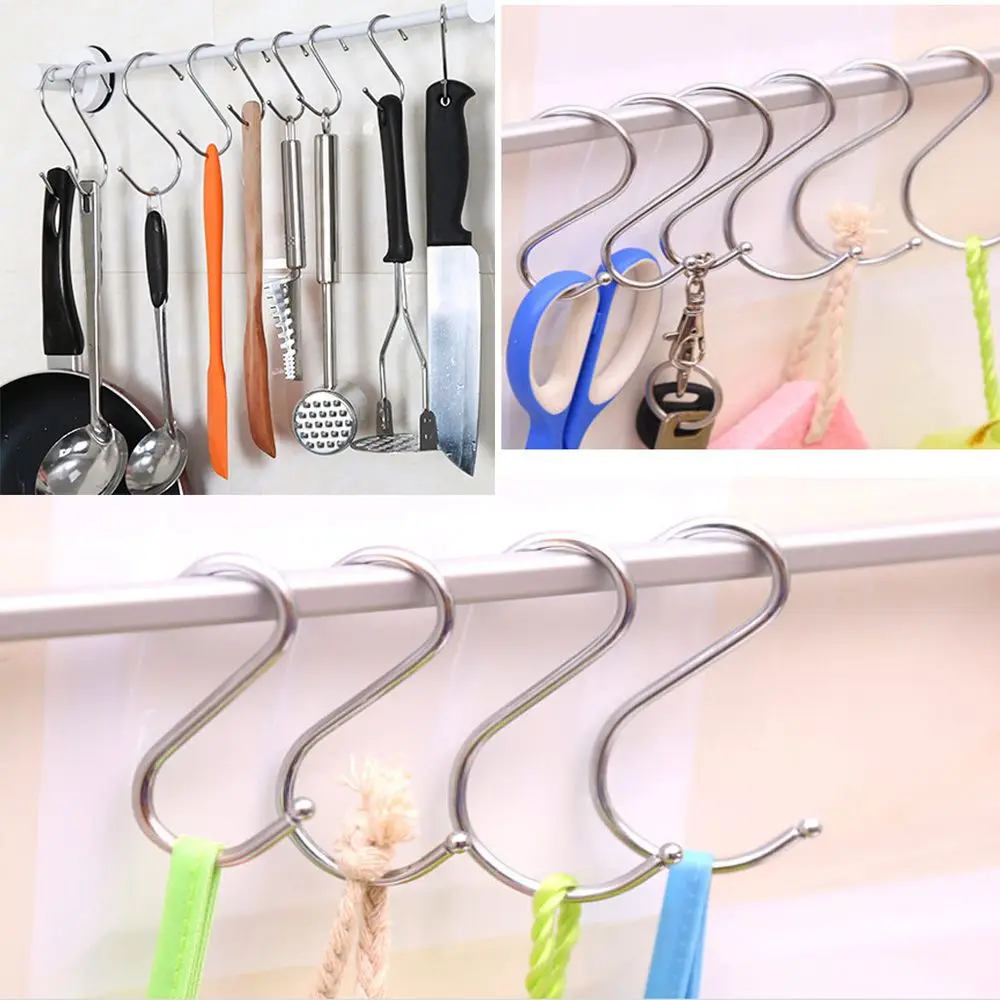

5Pcs/set Stainless Steel Silver S Shaped Hanger Hook Storage Rack Kitchen Pan Bathroom Clothing Railing Clasp Holder Hooks