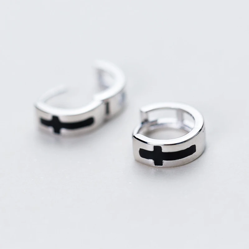 

MloveAcc Genuine 925 Sterling Silver Black Cross Stud Earrings for Women Authentic Silver Jewelry Wedding Gift