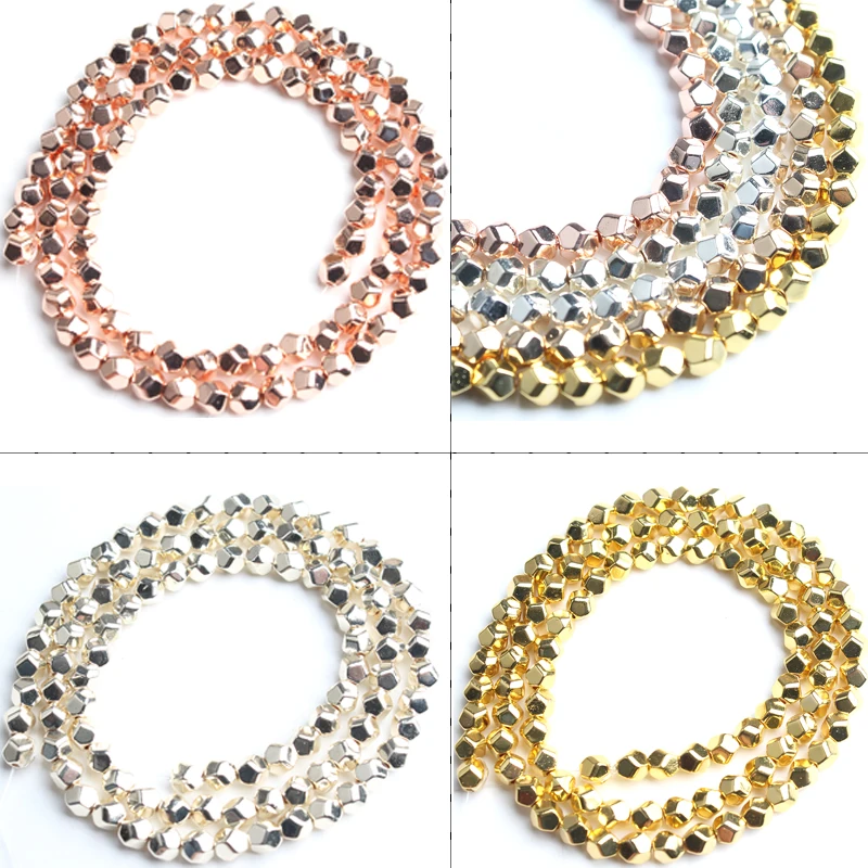 

4mm Natural Stone Faceted Rose Gold Sliver Plated Hematite Loose Spacer Beads For Jewelry Making DIY Bracelet Necklace 15"Strand