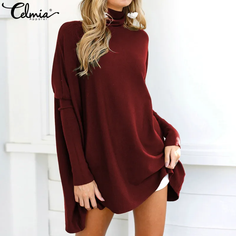 Celmia 2018 Autumn Oversize Blusas Women Turtleneck