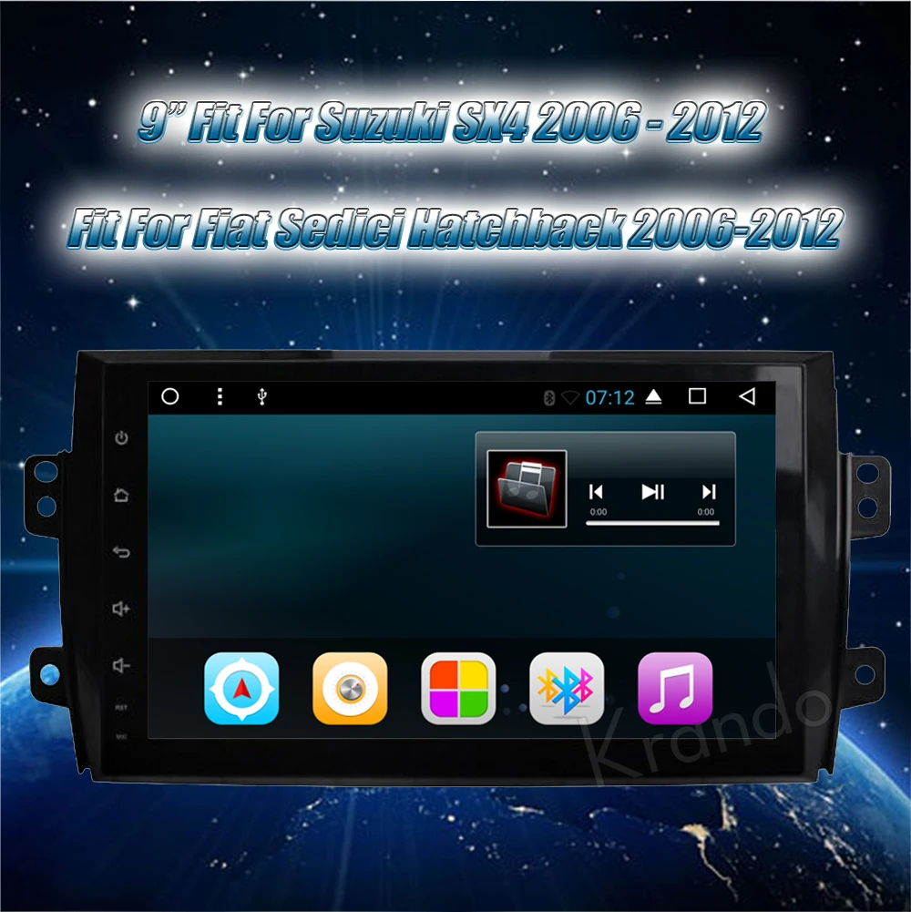 Gps навигатор Krando для suzuki sx4 Fiat Sedici Hatchback 7 1 2006 Android 2012 9 дюймов (без dvd) радио