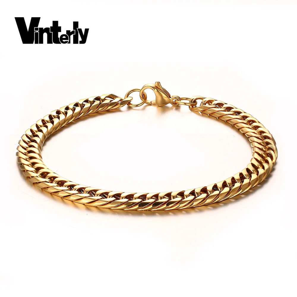 Vinterly Gold Color Chain Bracelets Bangles High Quality 316L Stainless