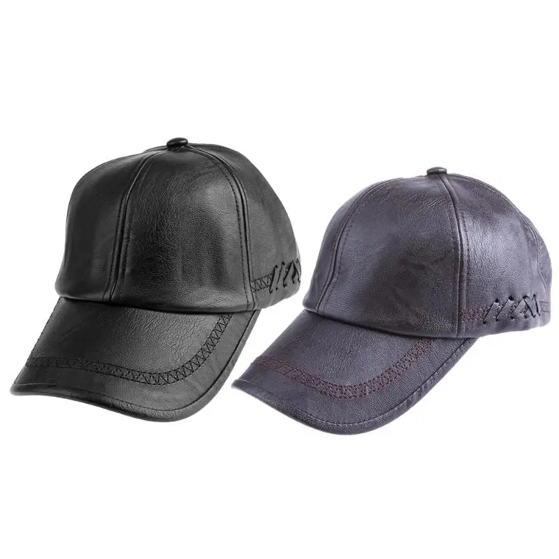 

Fashion Casual Autumn Winter Warm Hat Men PU Bandage Snapback Hat Baseball Peaked Cap Moto Snapback Hat Men's Baseball Cap