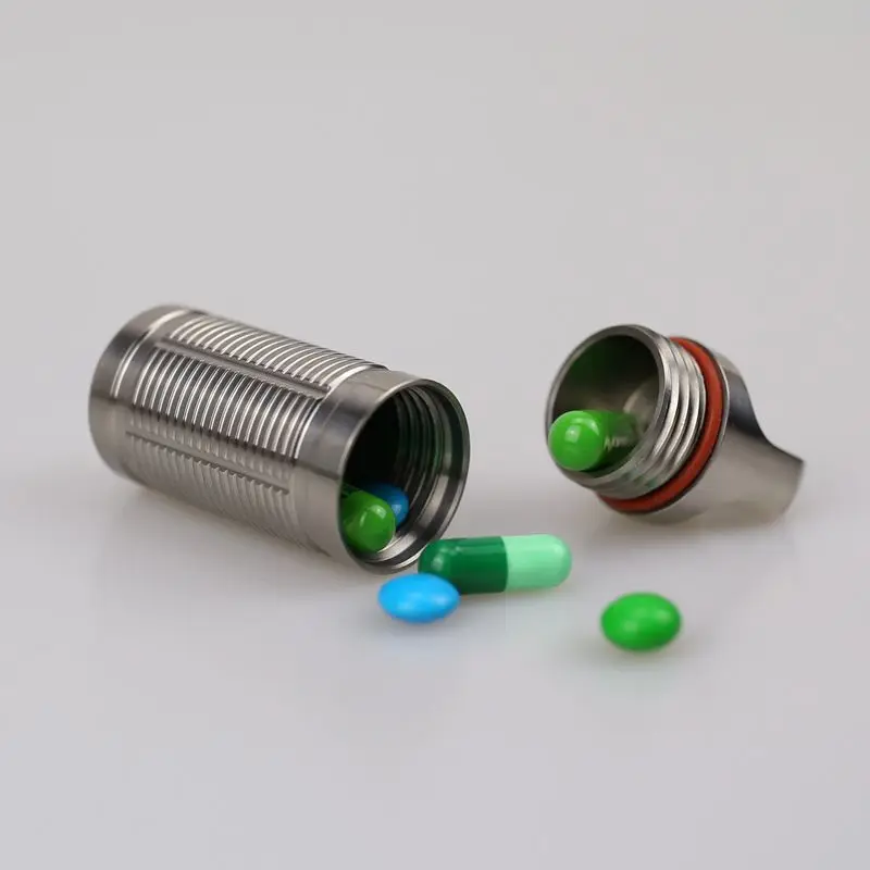 Soporte para pastillas de titanio resistente al agua de alta calidad/contenedor de emergencia para campamento al aire libre botella de medicina cápsula caja 2,6*1\