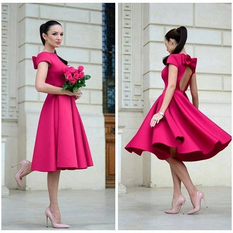Fuchsia cocktail dress with sleeves Clearance