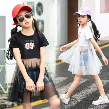 

2019 Korean style girls patchwork dress fashion cotton voile summer girls dresses 4-9t B792