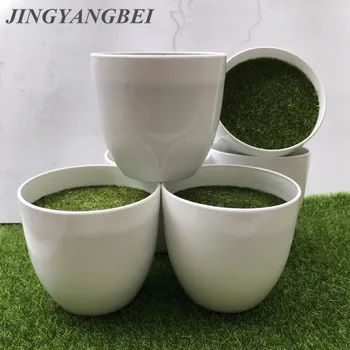

White Round Plastic Flower Pot Plant Vase Simple Moderm Flowerpot With Moss Foam Floral Arrangement Accessories home decoration