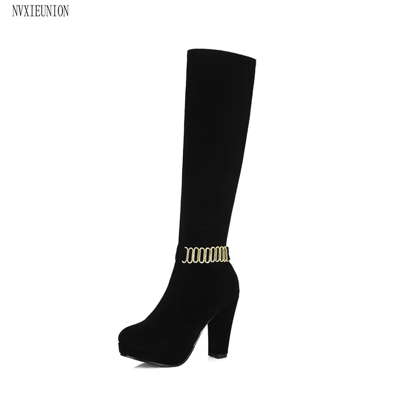 

NEMAONE women boots pu leather knee boots for women black blue red sexy high heels long shoes