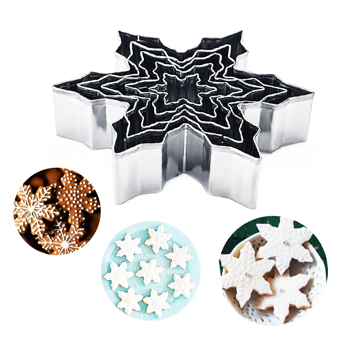 Cookie Stamp 5pcs/set Snowflake Shape Stainless Steel Cake Mold 3D Cookie Cutter Fondant Cake Stencils Kitchen Baking Tools Cookie Stamp 5pcs/set Snowflake Shape Stainless Steel Cake Mold 3D Cookie Cutter Fondant Cake Stencils Kitchen Baking Tools