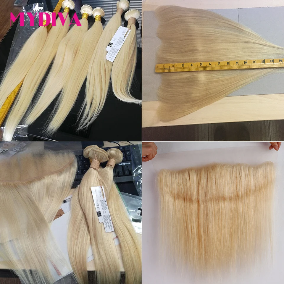 Brazilian Straight Hair Weave Bundles With Frontal 613 Bundles With Frontal Blonde Human Hair Bundle With Closure Remy Mydiva