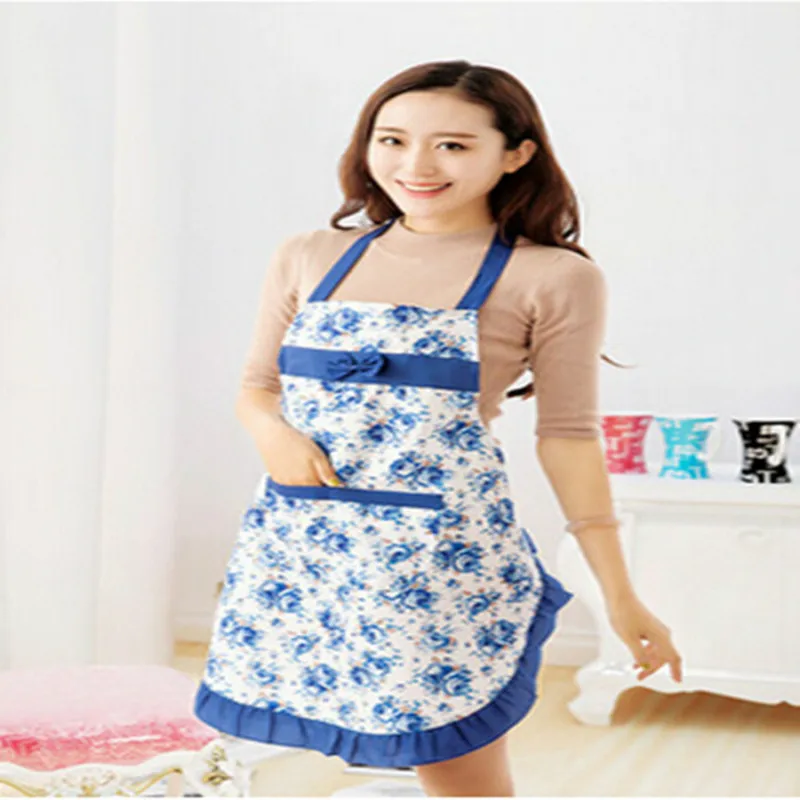 

New Convenient Women's Waterproof Housewife Kitchen Waist Aprons Jeanette Waterproof Floral Cloth Household Cleaning Protecter