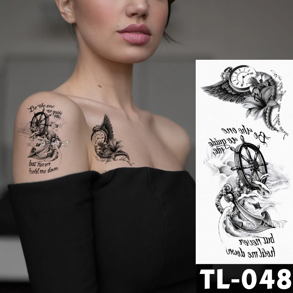 

Water Transfer Ocean anchor wave Temporary Tattoo Sticker Clock Lily Pearl Pattern Waterproof Fake Flash Tattoo for men women