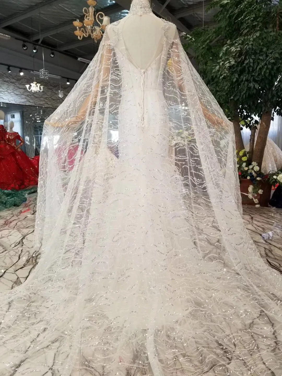 Robe De Mariee сексуальное кружевное с открытой спиной фасона "Русалка" свадебное платье со шлейфом платье невесты Telass кристаллы Sposa Перья свадебное платье