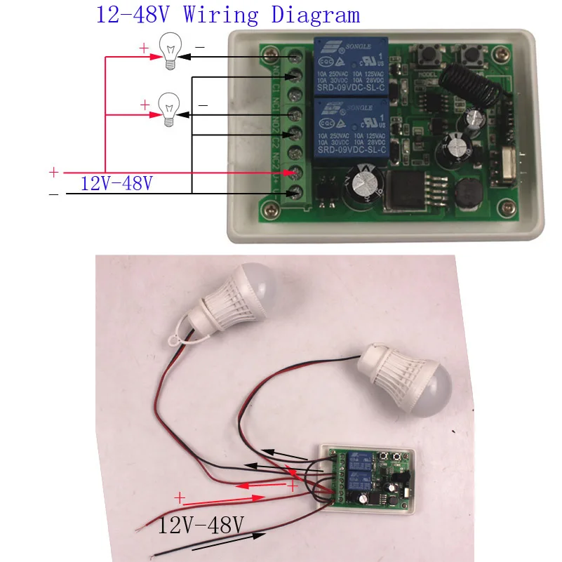 12V 24V 48V 2CH 10A RF Wireless Remote Control Relay Switch Security System Garage Doors Gate Electric Doors Shutters (4)