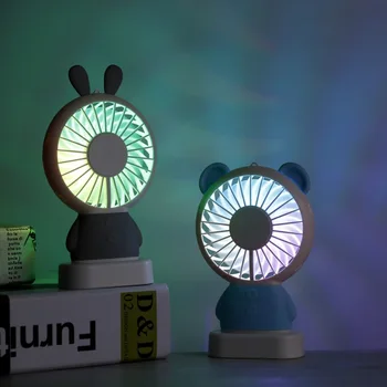 

Exquisite rabbit mini handheld fan manufacturers Korea explosion models Dharma bear night light usb charging fan # six colors