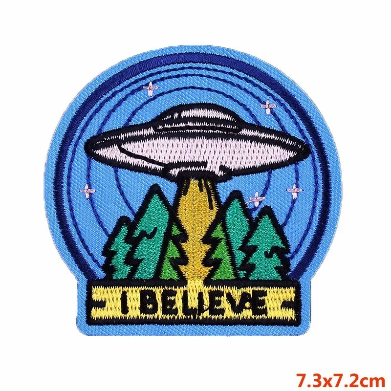 Pulaqi UFO Alien Astronaut Parches Вышивка Железо на заплатках для одежды DIY Одежда Наклейки