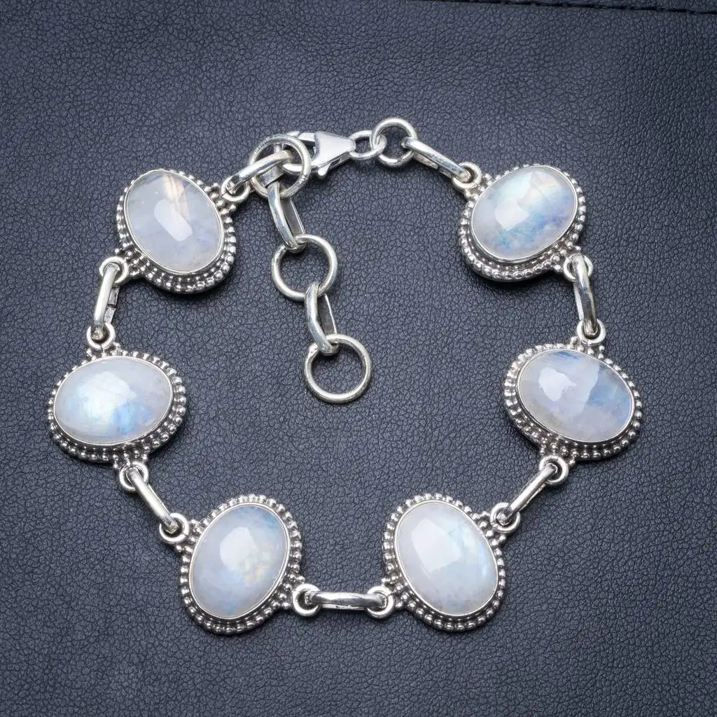 

Natural Rainbow Moonstone Handmade Unique 925 Sterling Silver Bracelet 7 1/2-8 1/2" Y3424