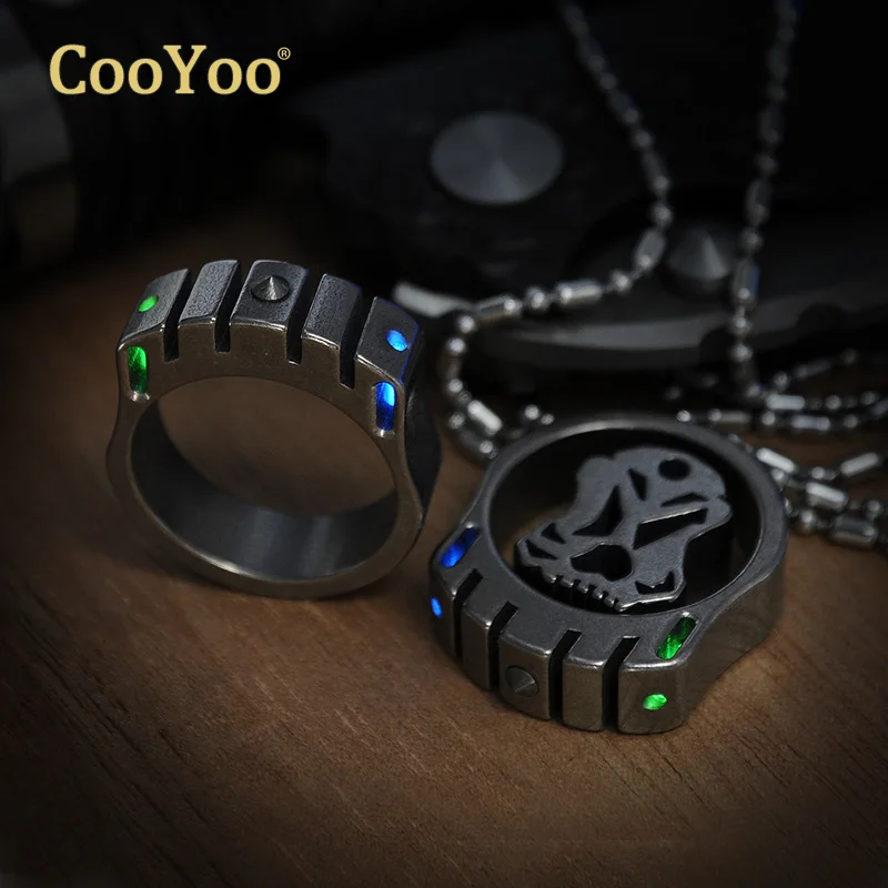 

CooYoo cool friend EDC cold ring titanium alloy necklace spontaneous gloss tungsten steel head self-defense survival tool