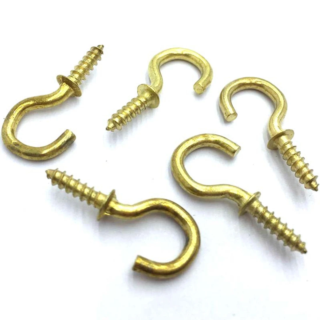 100Pcs/set 1/2 Inches Brass Plated Cup Hooks Shouldered Screw Hanging