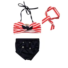 Лето 3 шт. детские для маленьких девочек бикини полосатый купальный костюм Топы корректирующие Низ оголовье Наборы для ухода за кожей Одежда для купания пляжная одежда красный