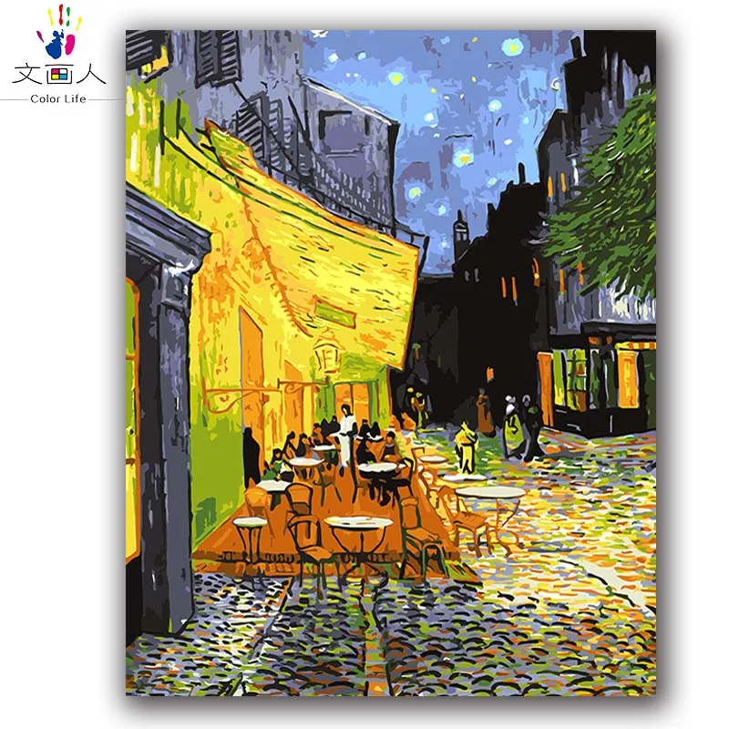 

Coloring paints by numbers vencent Van gogh's paintings "Cafe Terrace at night" pictures paintings by numbers with kits package
