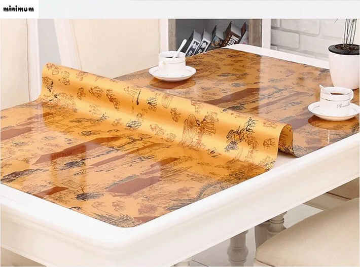 Russian soft glass tablecloth oilproof PVC printing plastic scrub table
