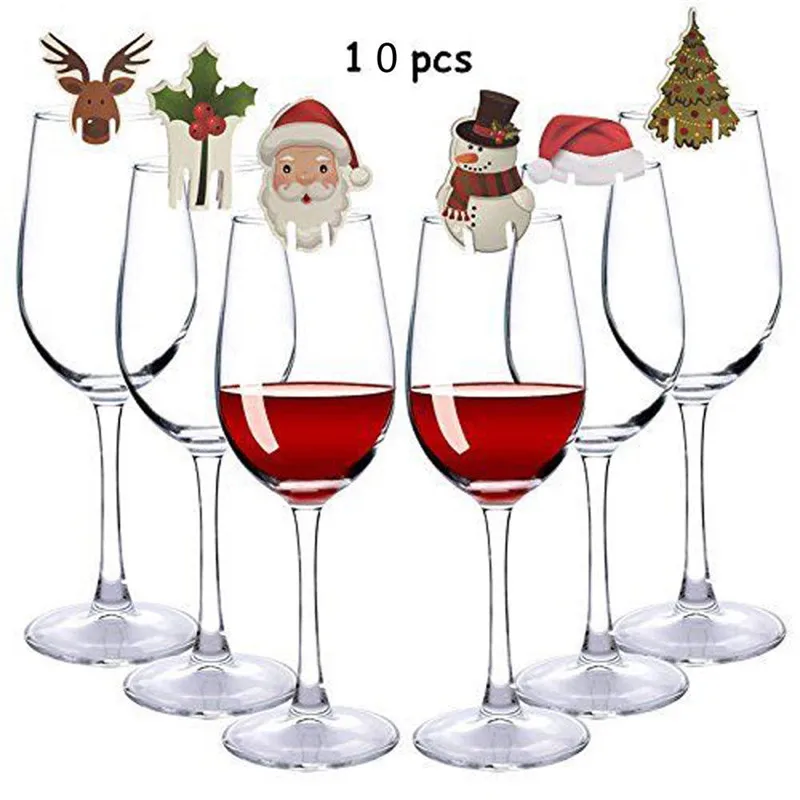 

10Pcs/Set Christmas Glass Sign Flag Christmas Toothpick Flag Food Sign Decoration 3 Types Champagne Glass Decor Paperboard Hot