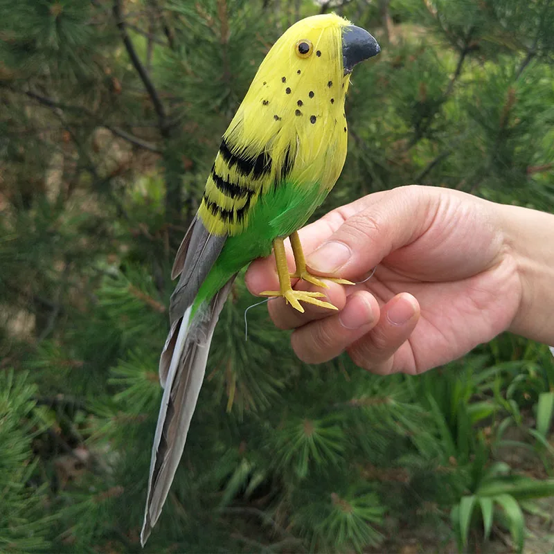 

about 18cm simulation feathers bird foam&feathers coloured yellow parrot bird handicraft home garden decoration gift p0179