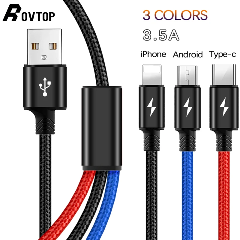 Rovtop 3 в 1 USB кабель удлинитель телефонный разъем зарядное устройство Шнур с Micro usb type C для сотового телефона планшета зарядный кабель