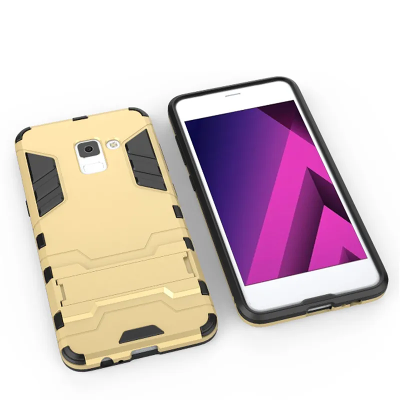 

Soft Silicon + PC Hard Armor Iron Man Fitted Case For Samsung Galaxy A5 2018 A530 A530F Phone Anti-knock Back Cover With Stand