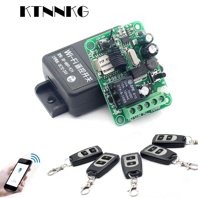 

KTNNKG Wifi Switch 1CH DC 12V 24V 10A Home Automation Relay Module 433Mhz Receiver Universal Wireless Remote Switch