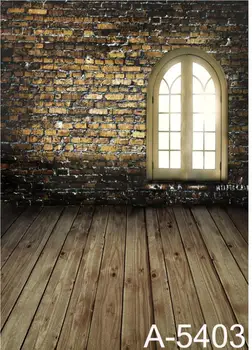 

LIFE MAGIC BOX Background Fundos Fotografia Azul Bars Wood Floors, Arched Windows On The Golden Brick Wall Mh15-403