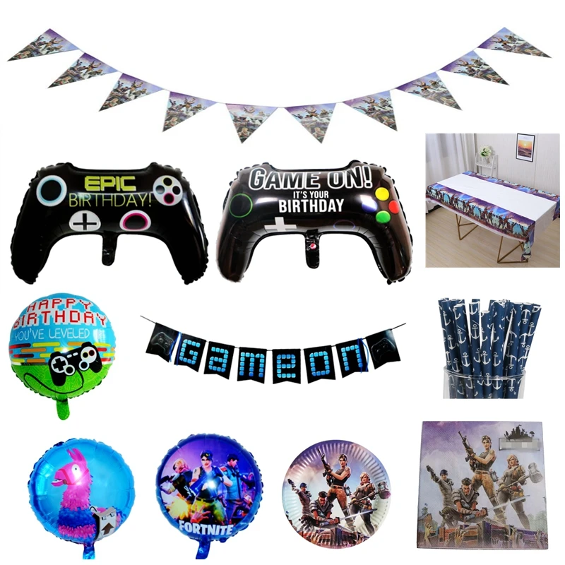 

Battle Royale Game Party Decorations Foil Balloons Disposable Tableware Paper Plates Kids Boys Birthday Party Supplies Favors