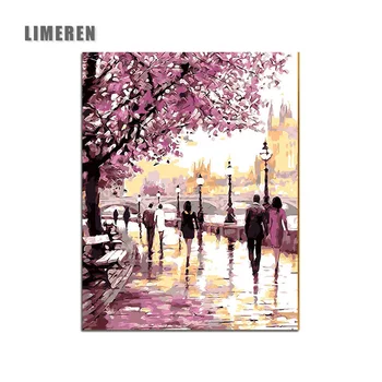 

DIY Picture On Wall Oil Painting By Number Beautiful Sakura Lane Home Decor Abstract Drawing Hand Unique Gifts